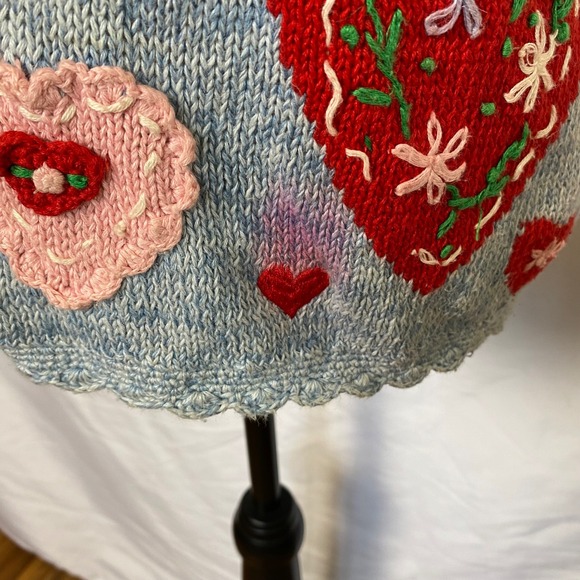 Vintage Eagle's Eye Heart Knit Sweater Vest Medium Valentines Cottage Grandma - Picture 3 of 13